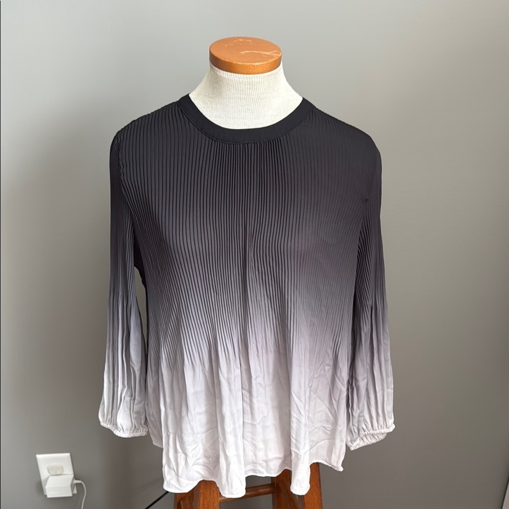 Adrianna Papell - Long Sleeve Crinkle Dressy Blouse - Ombré Black And White - S